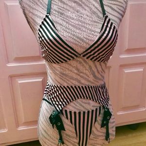 Pink and Blk striped 3pc lingerie